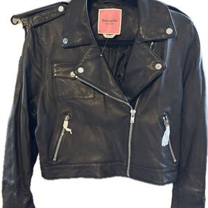 Kate Spade Lamb Leather Cropped Moto Jacket, L